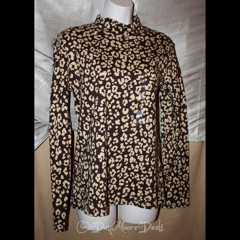 NEW Jones New York Brown Lepard Print Long Sleeve